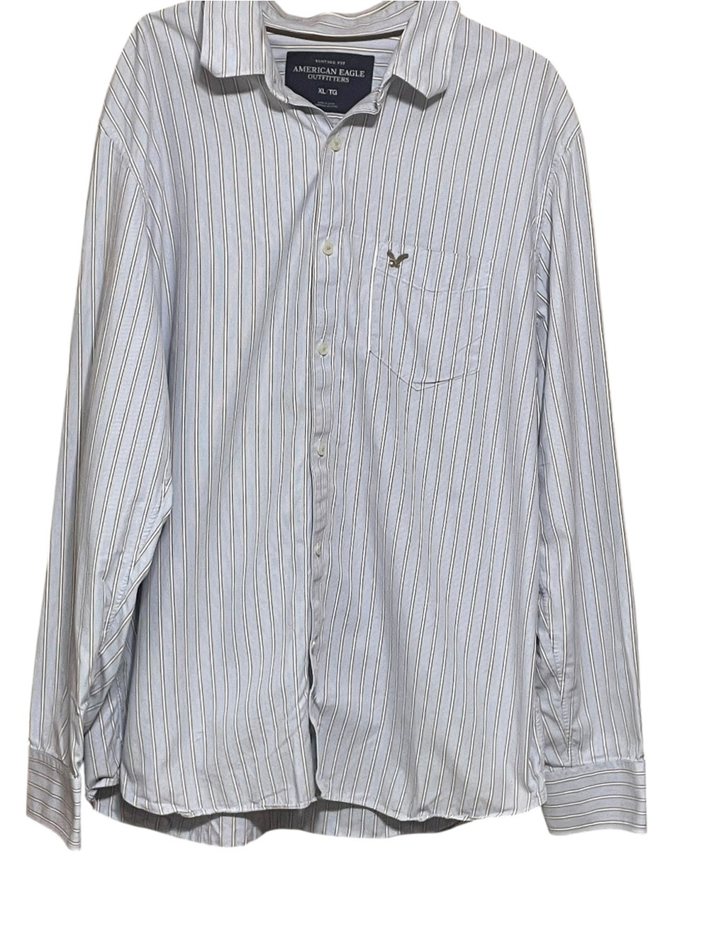 American Eagle Outfitters Light Blue and White Striped Men's Button-Down Shirt